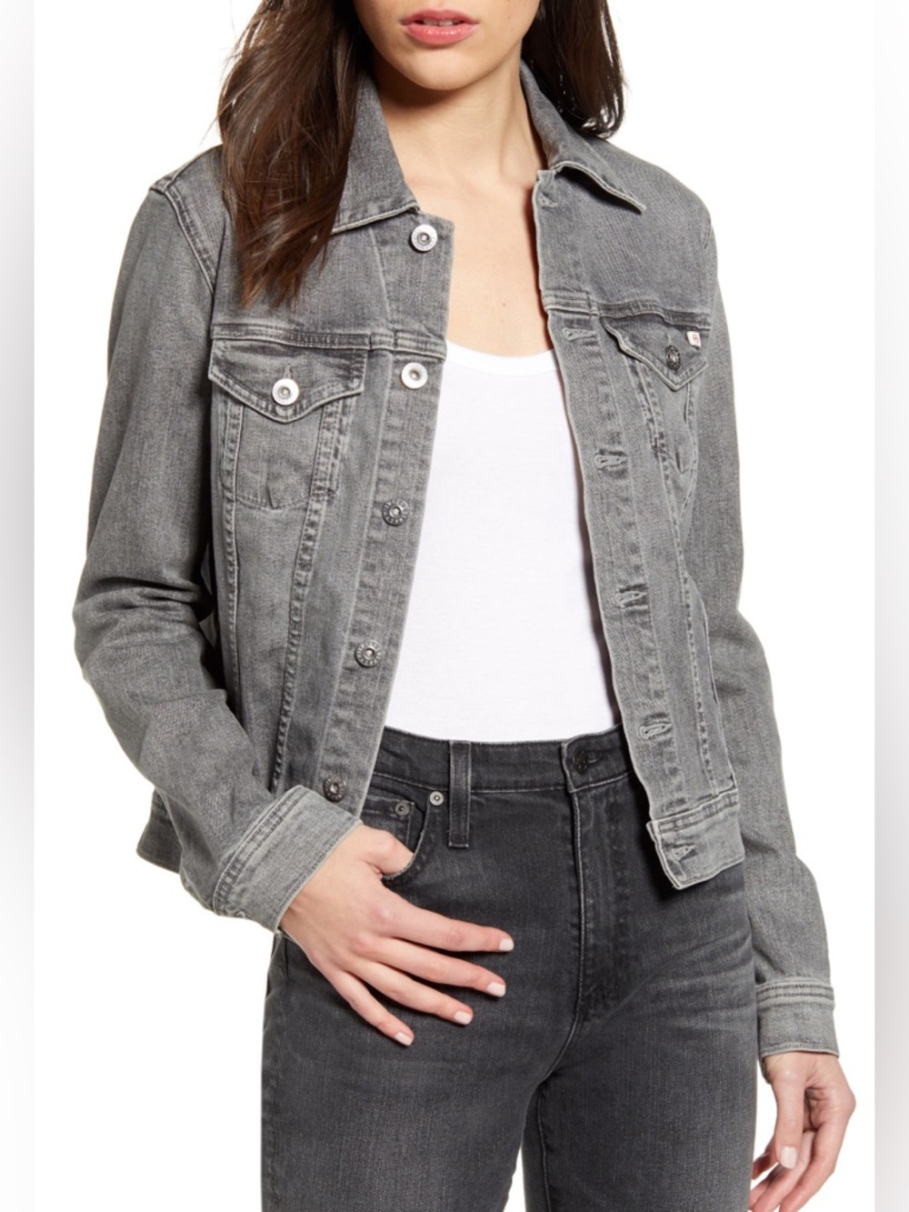 AG Adriano Goldschmied Robyn Crop Denim Jacket in Dove Gray